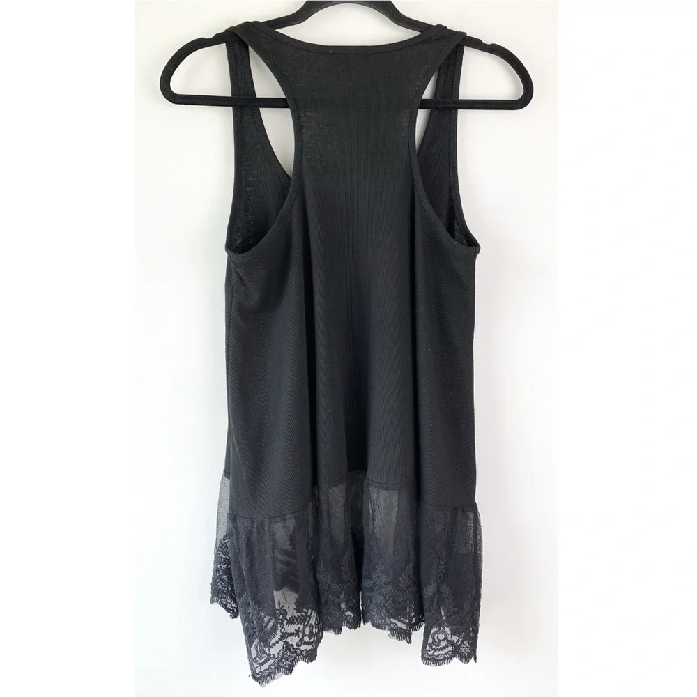 Umgee‎ Womens Lace Trim Tank Top S Black Crochet Festival Bohemian Casual